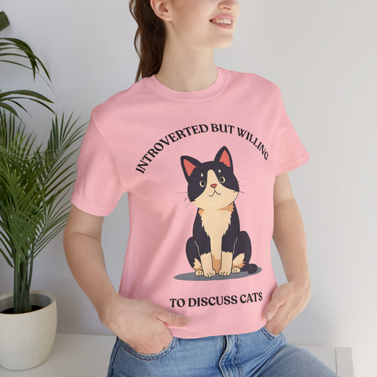Introverted Cat Lover Tee, Funny T-Shirt, Pet Owner Gift, Cat Lover Humor, Unisex Jersey Tee, Gift for Cat Enthusiasts