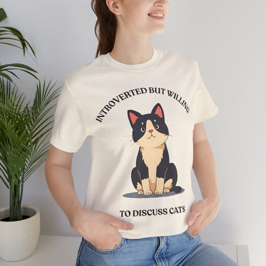 Introverted Cat Lover Tee, Funny T-Shirt, Pet Owner Gift, Cat Lover Humor, Unisex Jersey Tee, Gift for Cat Enthusiasts