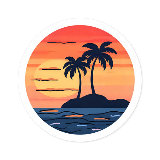 round sunset palms vinyl sticker, orange gradient, waterproof, matte